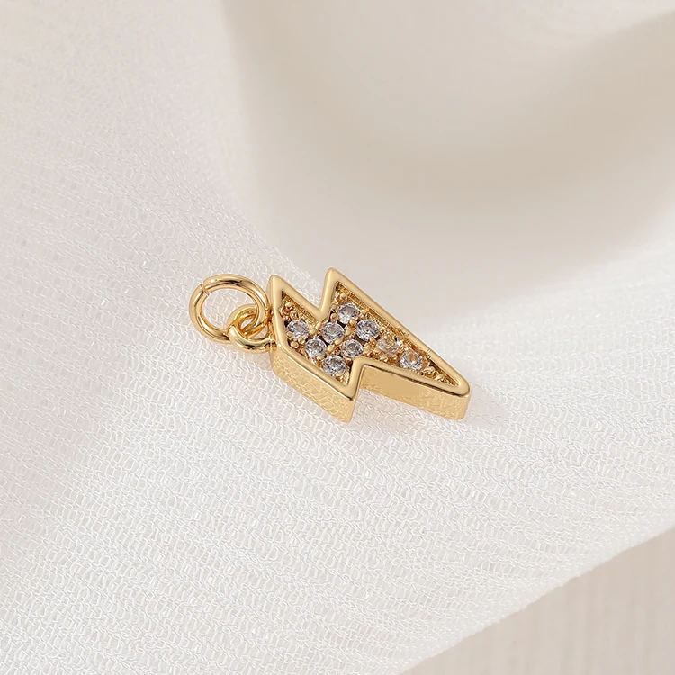 High Quality Inlaid CZ 14K Gold Plated Anchor Lightning Shape Small Gold Necklace Charms