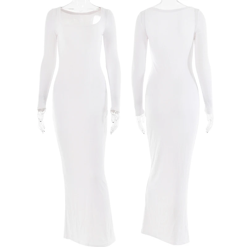 Custom 2024 Spring Logo Knitted Loungwear Women Sundress Rib Long Sleeve Dress Lounge Slip Ladies Long Maxi Dress