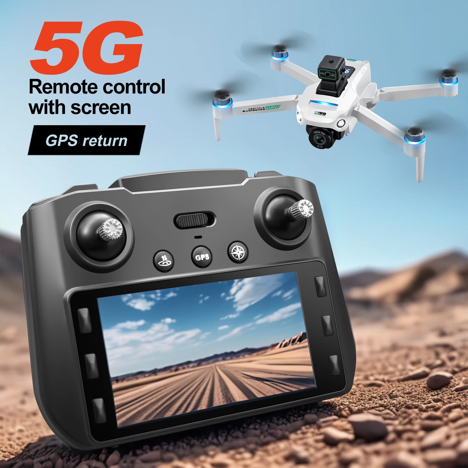 S159 5G WIFI FPV GPS Quadcopter Drone 4KHD Dual Cameras 25 Minute Endurance Obstacle Avoidance LED Large Screen Remote RC Drone