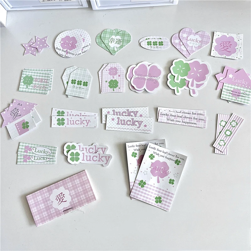 Four-leaf Clover Series Mini Card Packing Material Set of Card Header Gift Wrapping Stickers Photocard Sleeves Decoration Pack