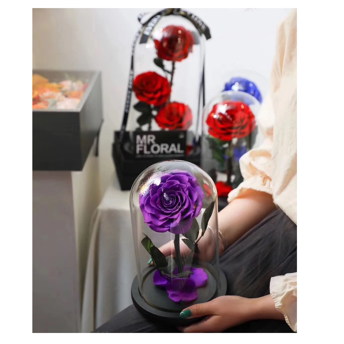 Wholesale Beauty Beast Enchanted Bella Rose preserved rose dome preserved rose in glass