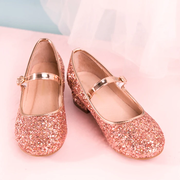 modern style rose gold glitter kids children toddler high heel shoes for kids girls baby