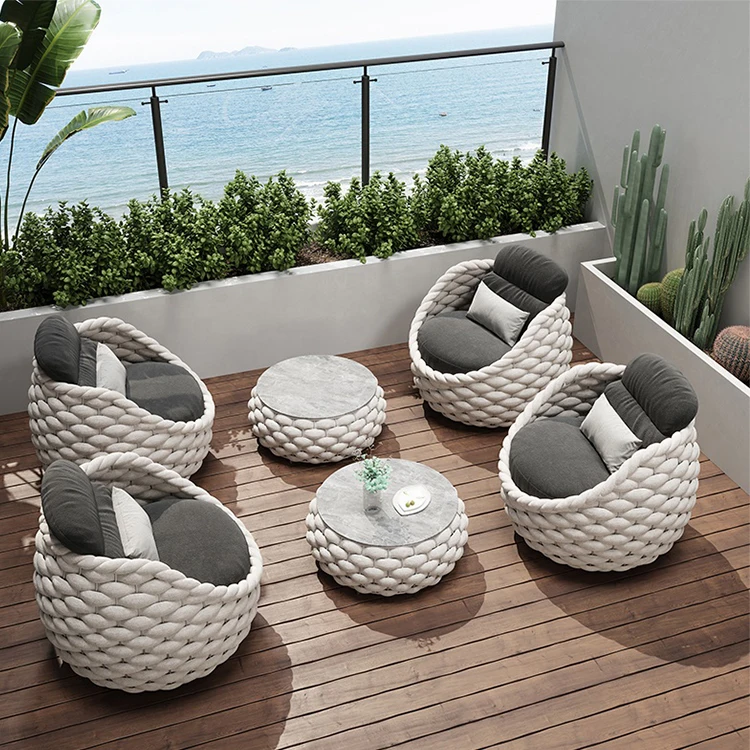 PE Wicker Curved Outdoor Furniture Modular Garden Patio Couch Sectional Small Sofa Exterior Sitting Sets