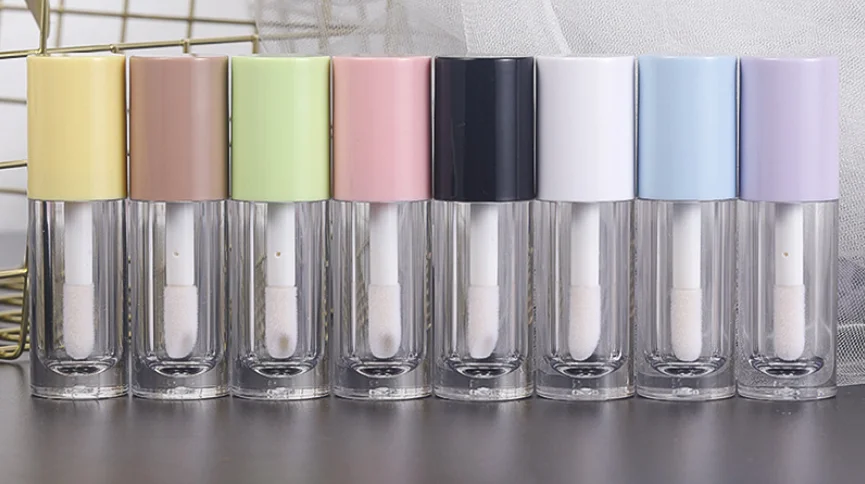 Custom Logo Packaging 6.5ml Empty Lip gloss Tube Cosmetic Empty Pink Round Lipgloss Tube With Big Brush