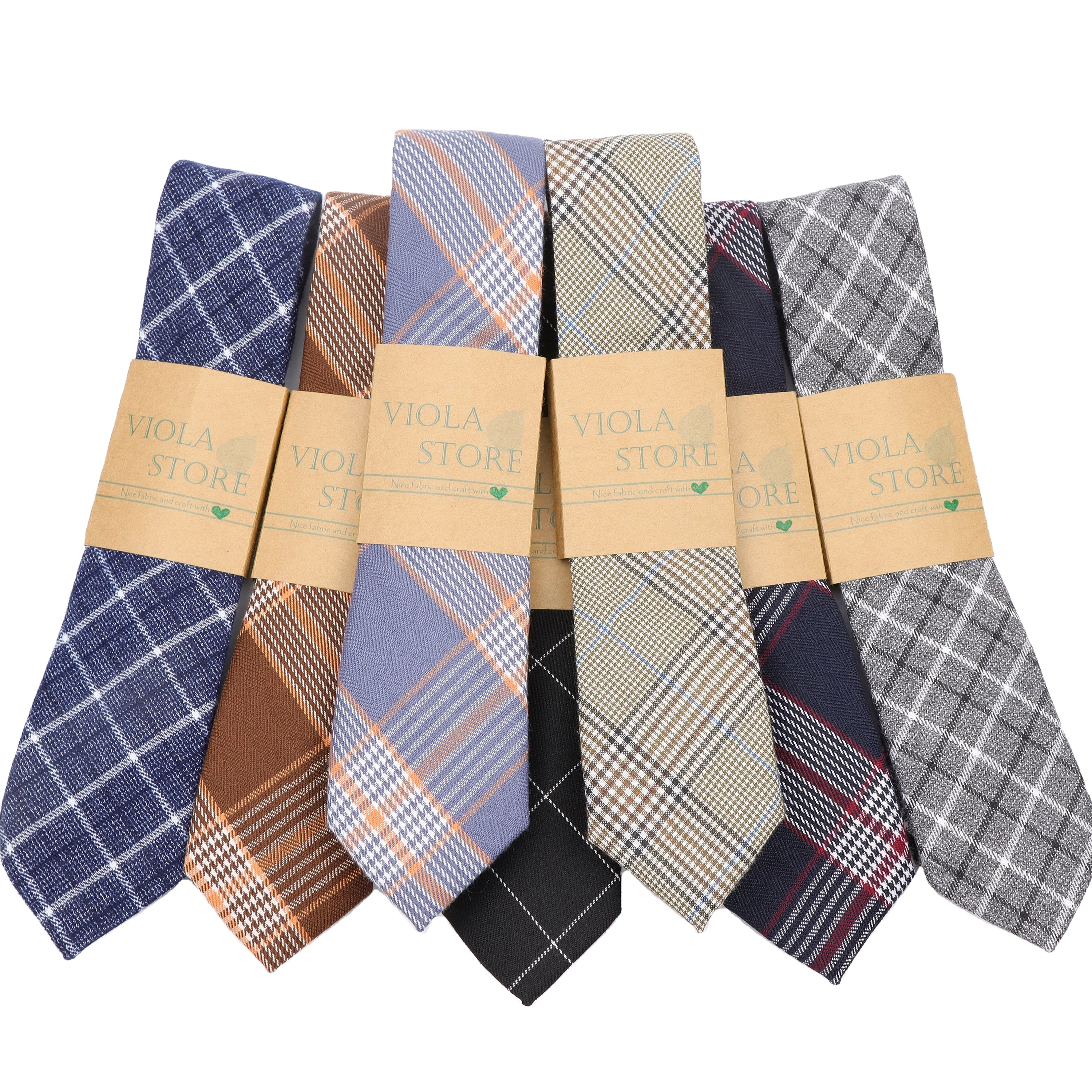 Fashion New Plaid Colorful Dot 6cm Cotton Tie Brown Pink Blue Gray Men Narrow Daily Party School Necktie Gifts Cravat Accessory