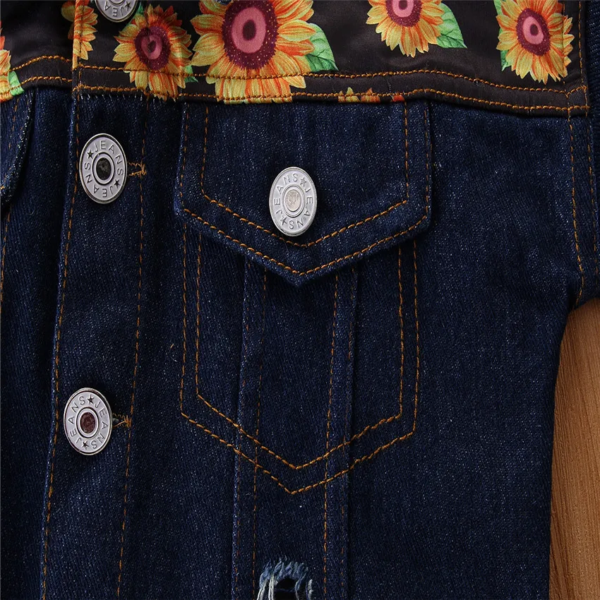 1-6y Autumn Toddler Kids Baby Girl Shirts Tops Clothes Denim Sunflower Print Long Sleeve Tops Shirt Warm Coat Shirt