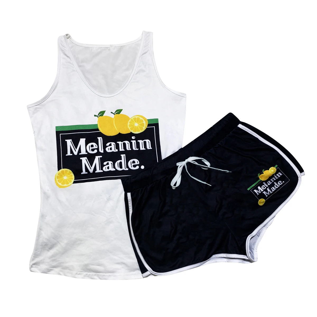 Wholesale Custom Fruit Plus Size Women Clothing 2 Piece Set Polyester Biker 3xl Women Snickers Snack Shorts Set