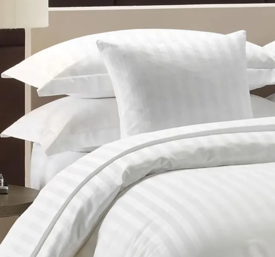 Hotel Bed Linen Bedsheet Luxury White Bedding Set Queen King 100% Cotton Satin Stripe Hotel Bed Sheet