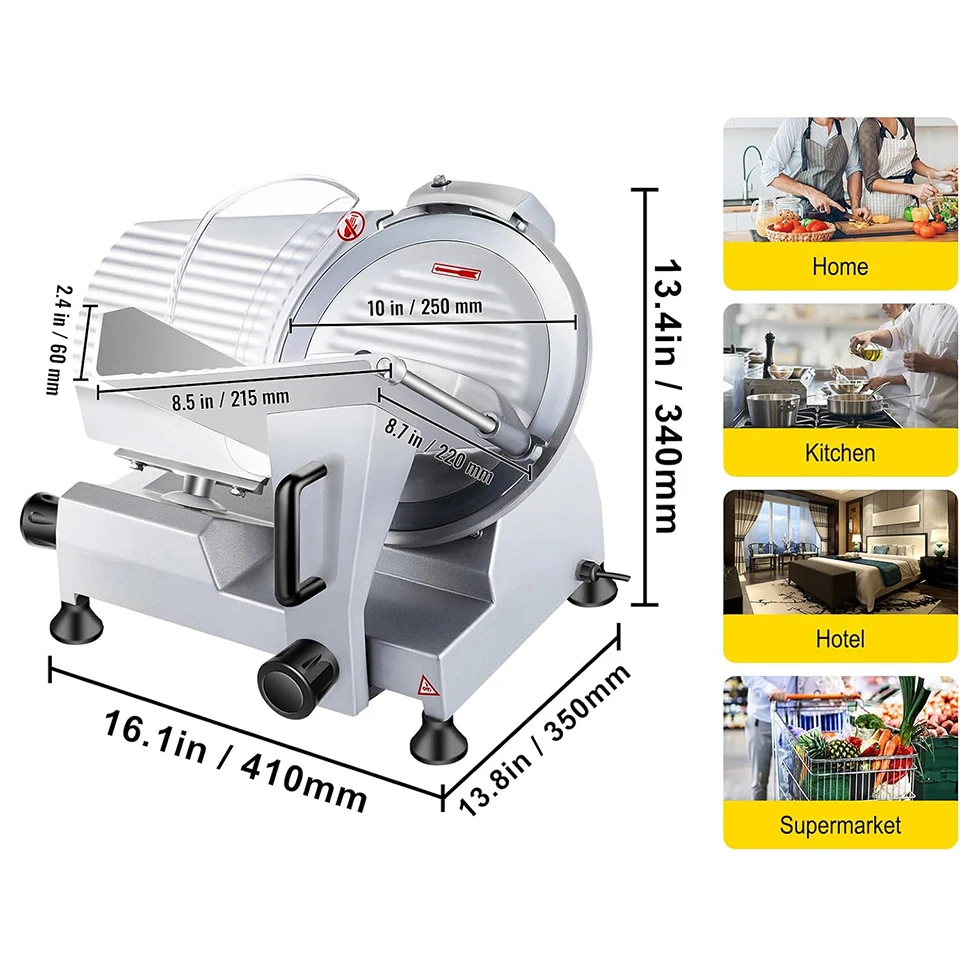 HBS250 Commercial Meat Slicer, 240W Electric Deli Food Slicer, 10 inch Blade Electric Food Slicer for Commercial
