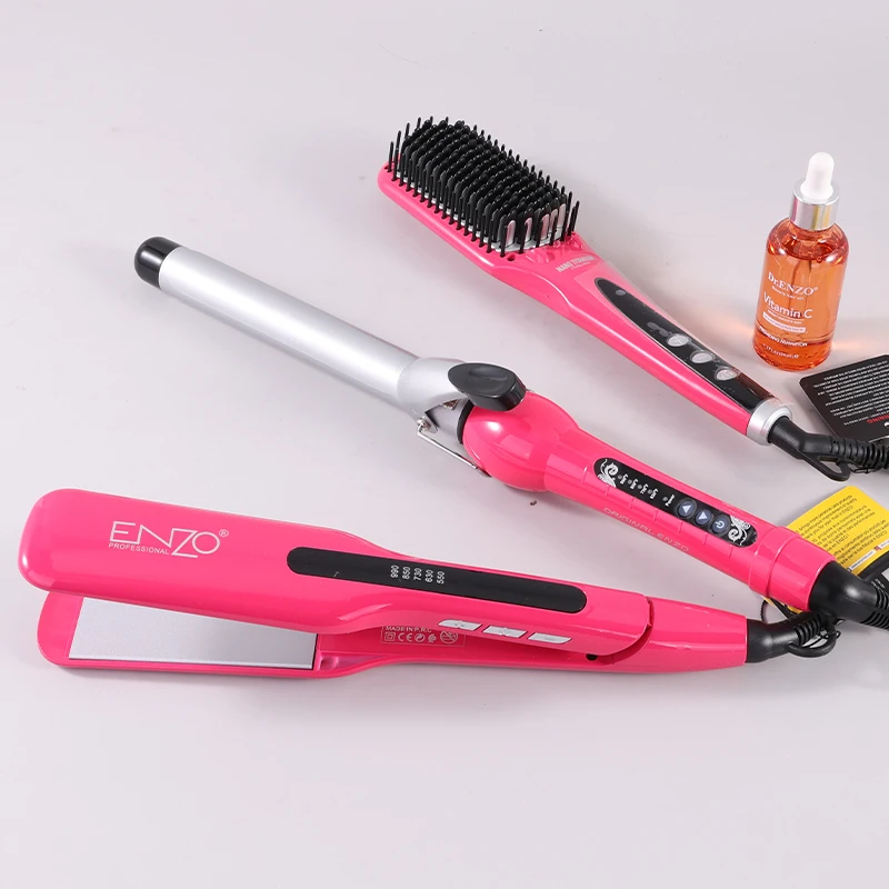 ENZO 3 in 1 Hot Comb Hair Straightener electric Hot comb for wigs brush flat iron hair curler styling tools