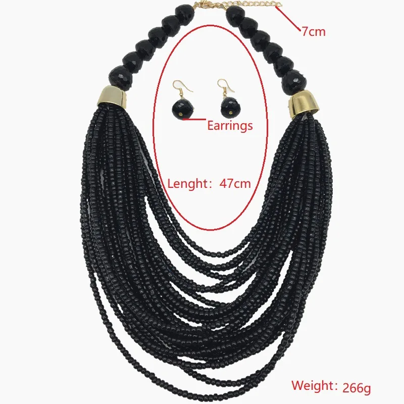 Bohemian Multi-layered Bead Necklace and Earring Jewelry Set Ethnic Style Women Jewelry Set Exaggerated Dubai Jewelry Set