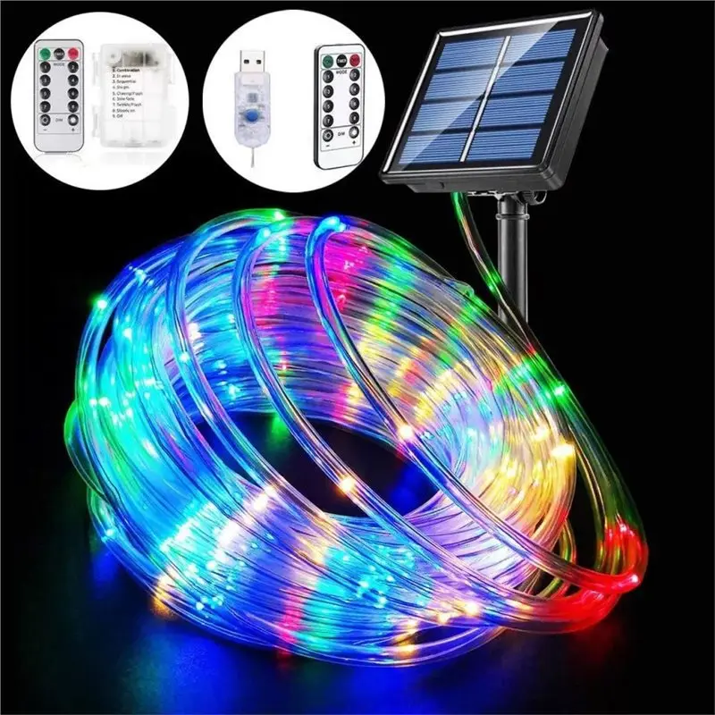 LED Waterproof Pipe Rope  Light 12M/22M Solar Plastic Hose Garden Yard Tree Decor Christmas Lights Decorative LED Lighting