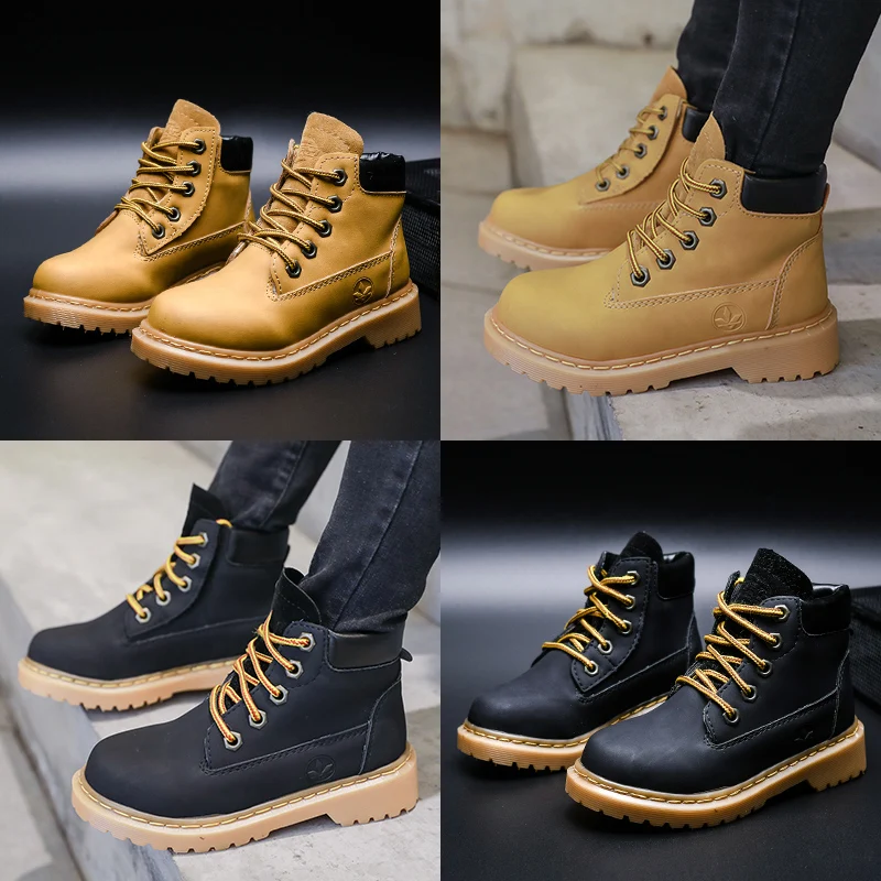 Ботинки детские зимние Нескользящие, классические водонепроницаемые, замшевые, повседневная обувь для мальчиков, черные, хаки