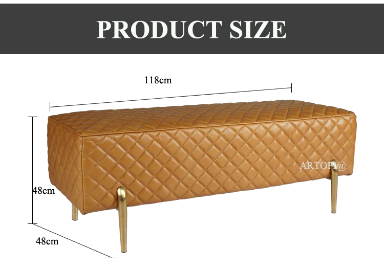 Full genuine leather ottoman with crystal