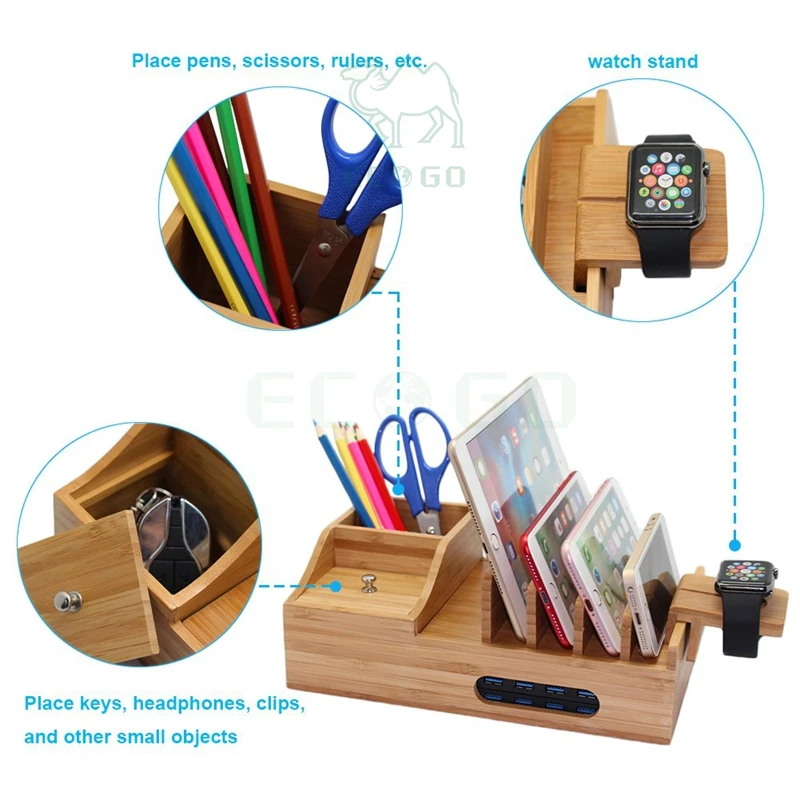 Eco-Friendly Wooden Dock Charger Station Original Charging Station Custom Logo Usb C Docking Station