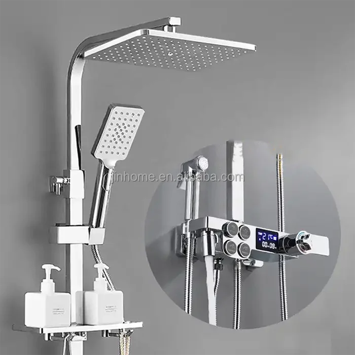 Digital Display Thermostatic Bathroom Shower Faucet Brass Bath & Shower Mixer Set Hot and Cold Shower Mixer