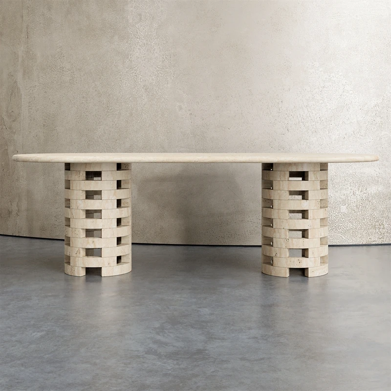 Круглый стол из натурального мрамора с бетонной текстурой