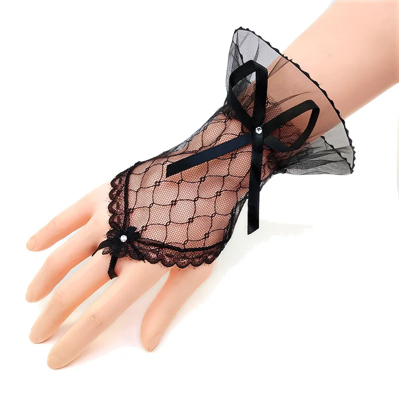 New Fashion Bridal supplies Wedding Dress Hand Cuff Short Yarn Fingerless Lace Bow Four-Color Party cuff