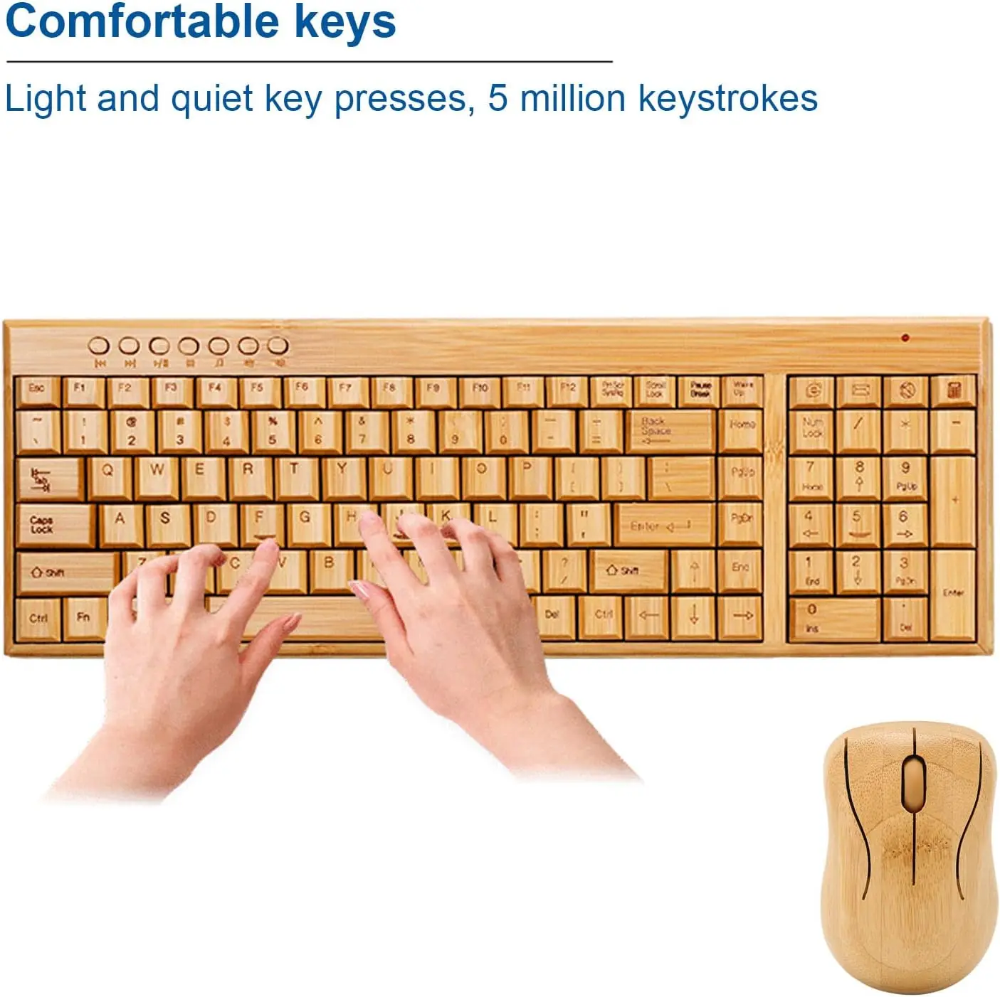 Factory Wholesale 104/105 Keys Wireless Wired Bamboo Keyboard Mouse Set