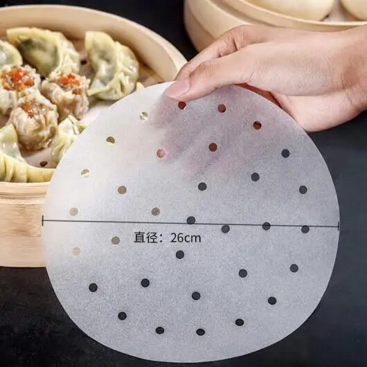 Custom White Perforated Nonstick Disposable Parchment Baking Paper Round Silicone Coating Grease Resistant Steamer Liner Paper