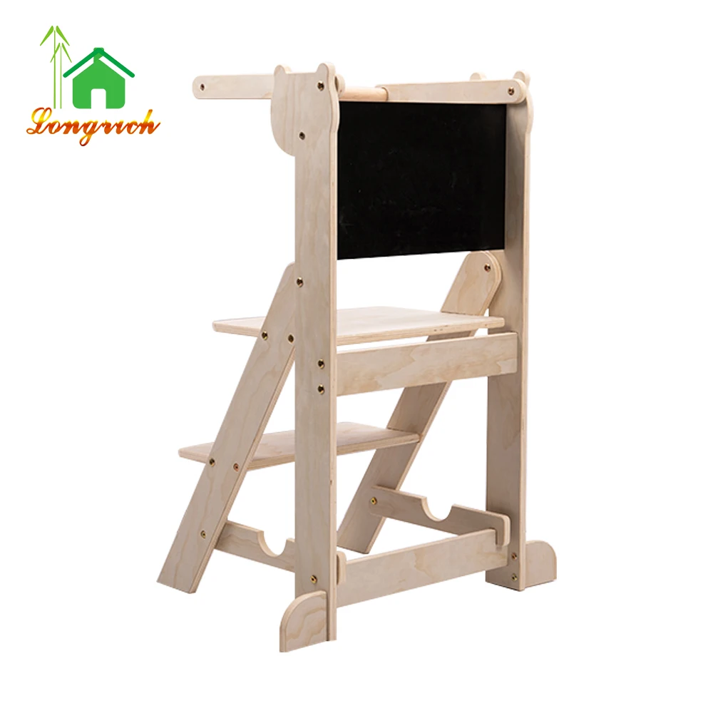 Foldable Kitchen Step Stool for Kids - with Safety Rail & Chalkboard Anti-Slip Feet Kitchen Stool Tower for Counter Kitchen