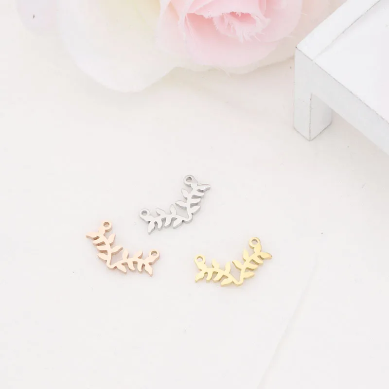 Diy Jewelry Component Accessories Two Holes Connector Stainless Steel Leaf Branches Shape Pendant Charms Connector For Bracelet