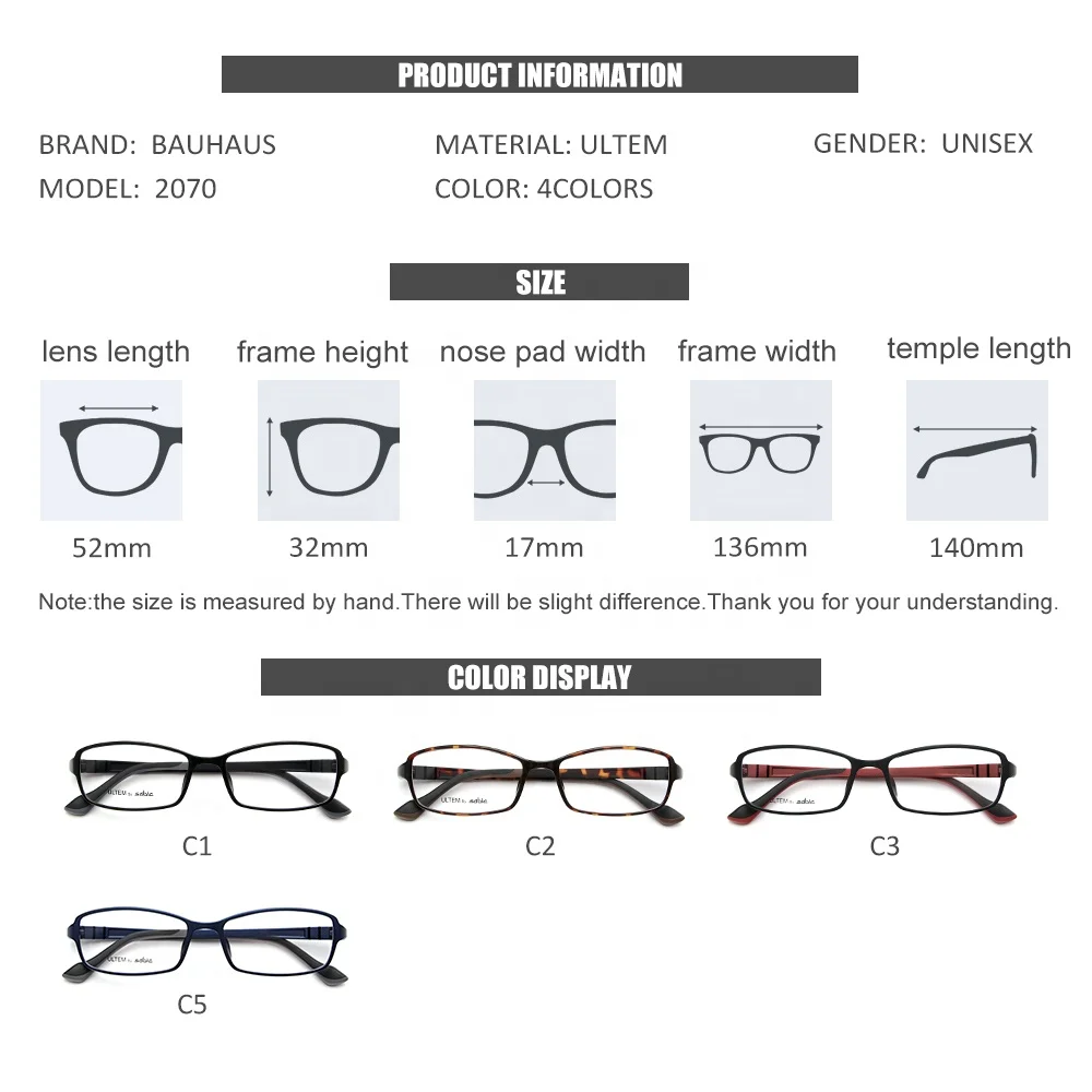 2070 Big Stock Promotion Sale Multi Colors Women Ultem Square Eyeglasses Frame