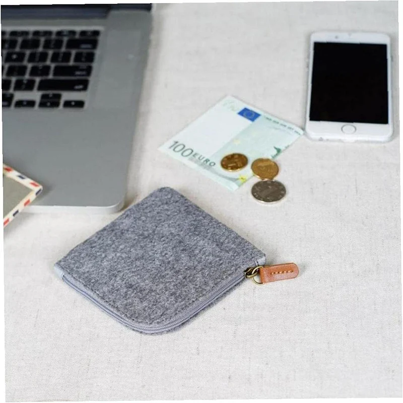 Felt Simple Coin Purse Short Wallet Change Purse Bag Mini Wallet Zipper Pouch Key Card Holder for Women Men