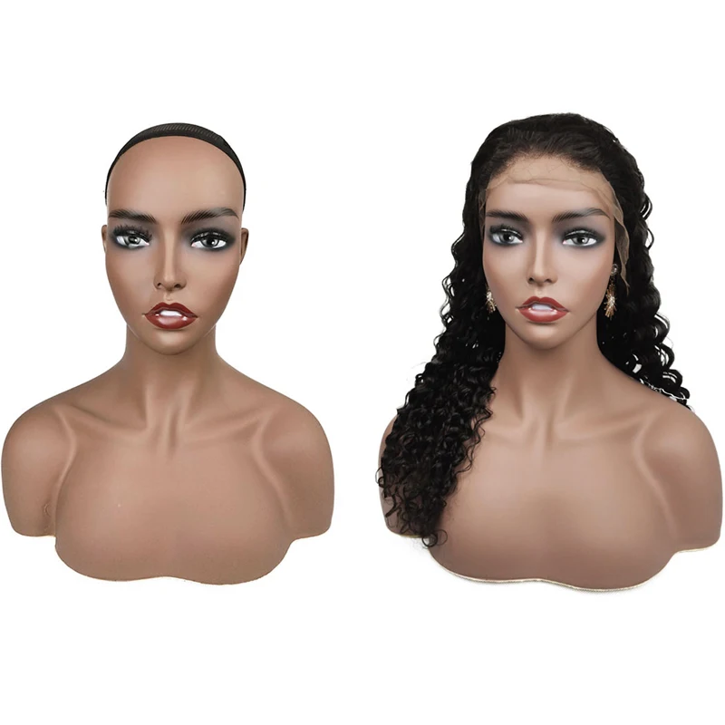 
African American Mannequin Head for Wigs Realistic Mannequin Head with Shoulders Female Mannequin Head and Bust 