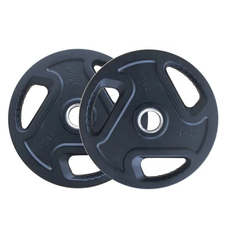 OKPRO Gym Fitness Black Three Hole Sheet Hand Grab Barbell Rubber Weight Plates
