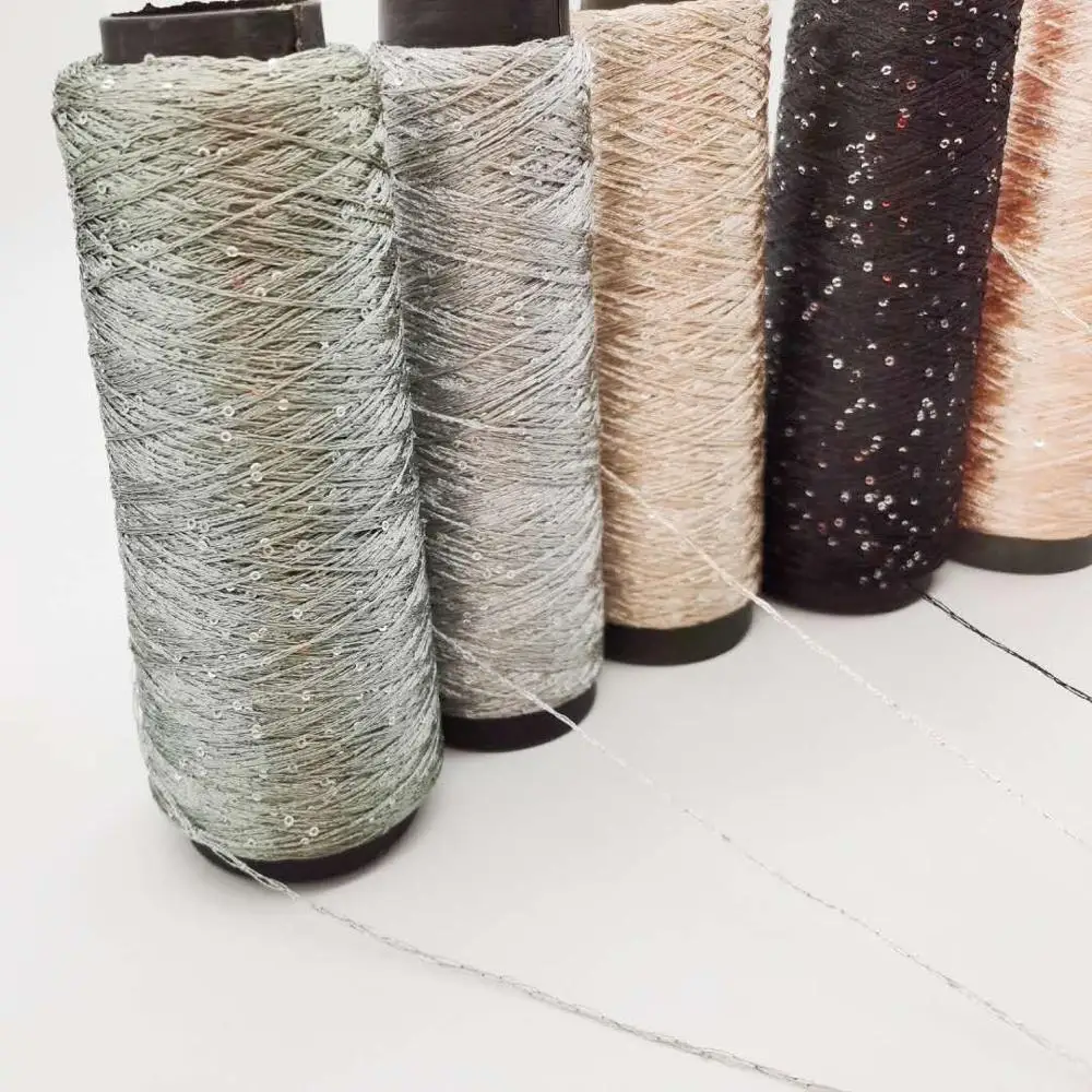 Colorful 150D 2MM sequin laser spangle beads knitting yarn factory wholesale