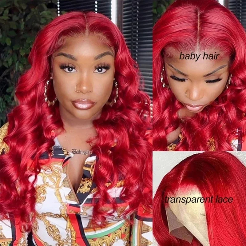 Wholesale Price Red Colored Brazilian Body Wave Human Hair Wigs Pre Plucked 13x6 Full Lace Frontal Wig For Black Women