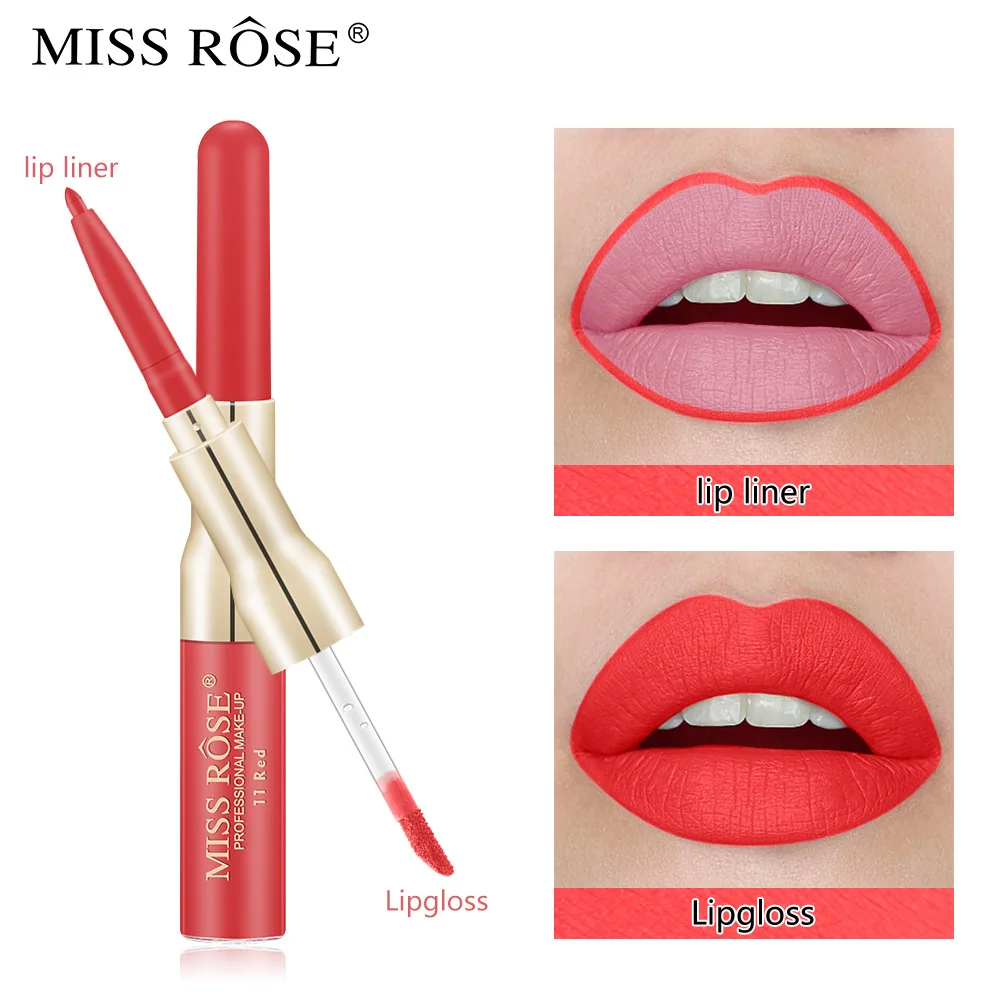 RTS MISS ROSE 12 colors pigmented Long lasting Waterproof Lip gloss matte vegan Moisturizing 2 in 1 lip gloss and lip liner