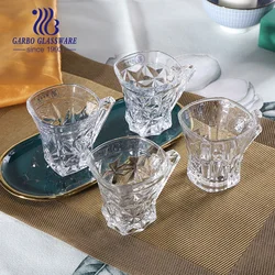 Wholesale High-white Crystal Square Glass Water Drinking Coffee Tea Cup Glass Mug with Engraved Pattern Thick Bottom for Home