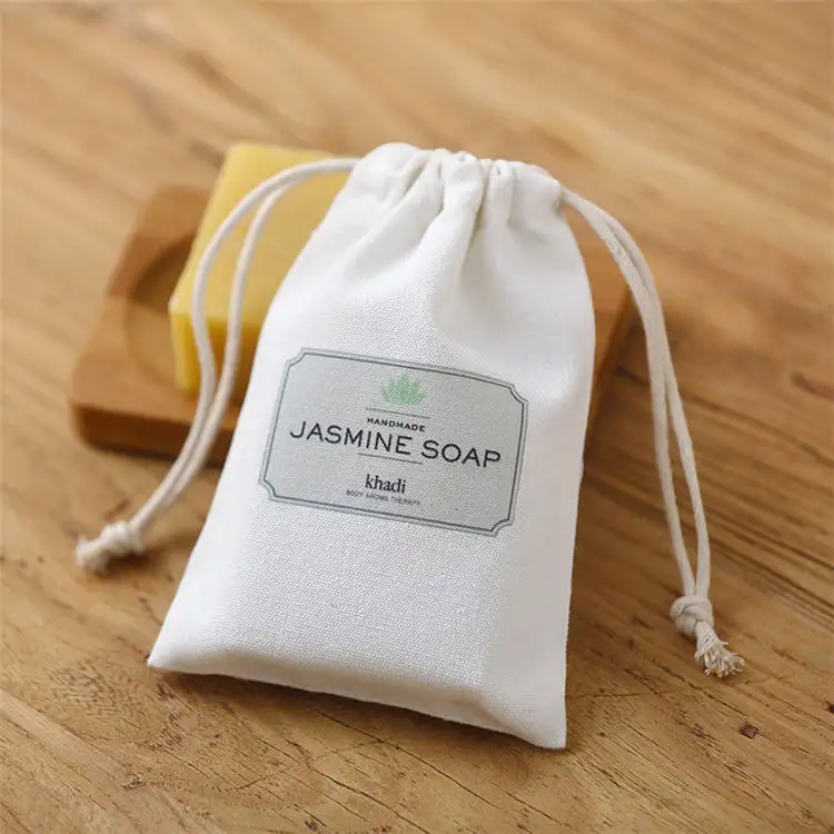Wholesale Custom logo printed small 100% organic soft white cotton muslin drawstring gift jewelry produce bag pouch for sale