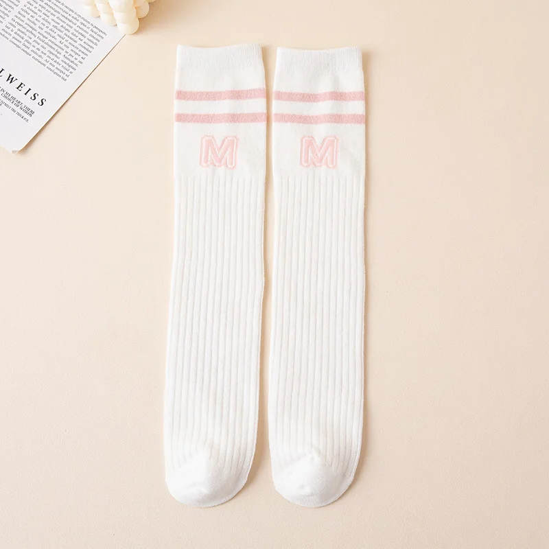 Autumn Solid Color Letters Children Stockings Korean Version Girls Socks Cotton On Parallel Bars Baby Knee High Socks