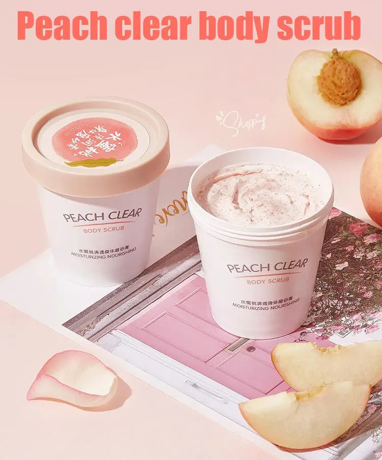 
Private label peach cream pink organic exfoliator body scrub, Custom whitening scrub body care, bulk natural vegan body scrub 