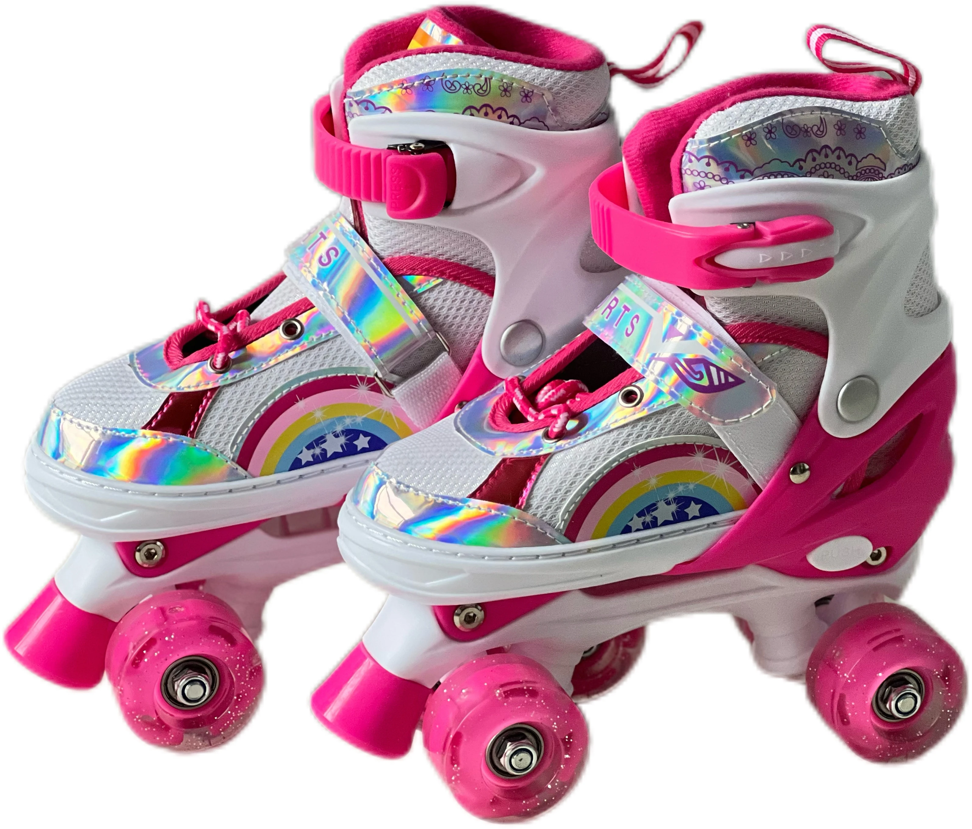 2024 hit Pink Girls Roller Skates Rainbow bright-faced breathable roller skates double-row four-wheeled roller skates