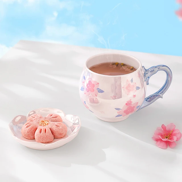 Creative cherry blossom ceramic mug with lid cute gift office breakfast coffee mug