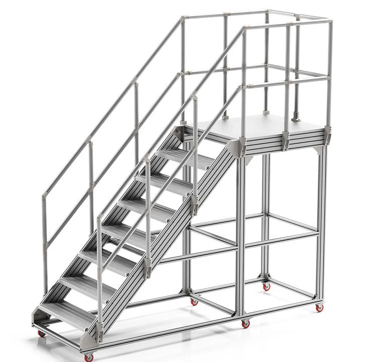 Aluminum Rolling Fence Industrial and Warehouse Ladder Platform with Safety Handrails