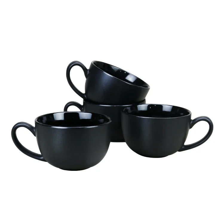 OEM ODM printed custom matte black stoneware large big soup mug ceramic jumbo porcelain mug
