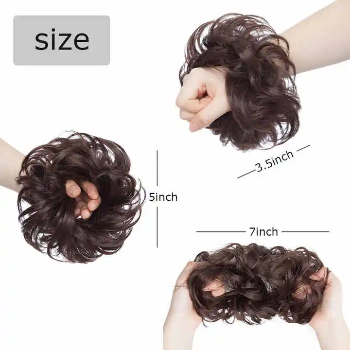 Synthetic Messy Bun Chignon Donut Gary Brown Color Hair Bun Pad Elastic Hair Rope Rubber Band Hair Extensions