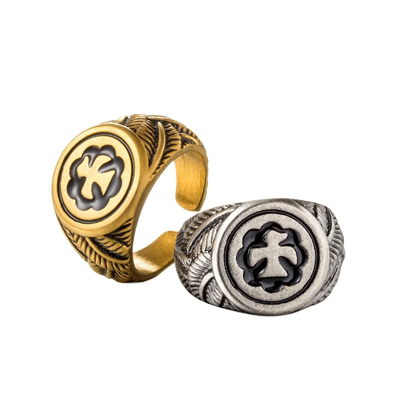 Craft Wolf Fashion vintage silver gold jewelry  eagle leaf animal  titanium Stainless Steel finger  Ring for men factory