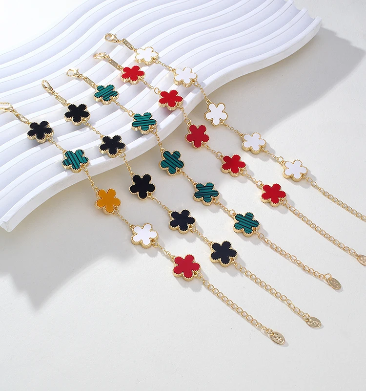 CDD Fashion Classic Colorful Double Sided Plum Blossom Five Leaf Grass Flower Bracelet Daily Wear Jewelry for Women