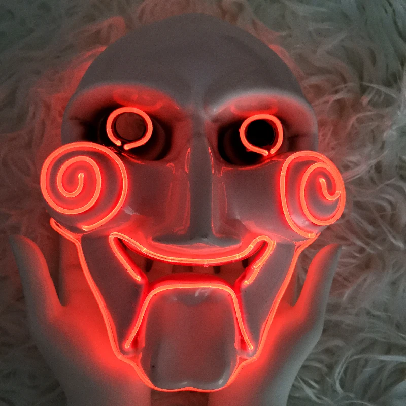 Light Up Neon El Wire Saw Mask for Scary Halloween Cosplay LED Costume
