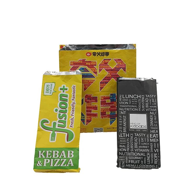 Custom Eco Takeaway Bbq Fast Food Hot Dog Sandwich Burger Packaging Greaseproof Aluminium Foil Lined Chicken Kraft Paper Bags