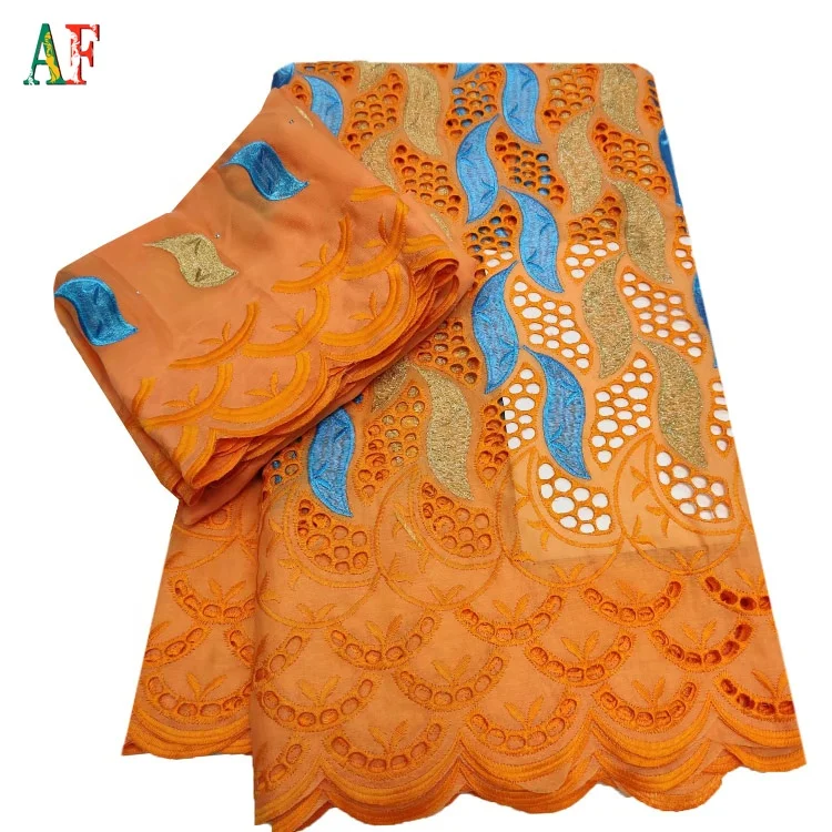 AF swiss lace + silk lace set fabric american 100% Cotton Material and Combed Yarn Type garment swiss handcut lace fabric