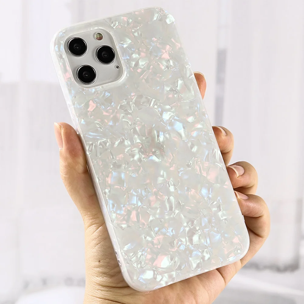 Cute Girly Phone Case for iPhone 13 Pro Max Glitter Pearl Shell Pattern soft IMD TPU Cover Case 12 11 Pro X XR XS MAX 8 7 Plus