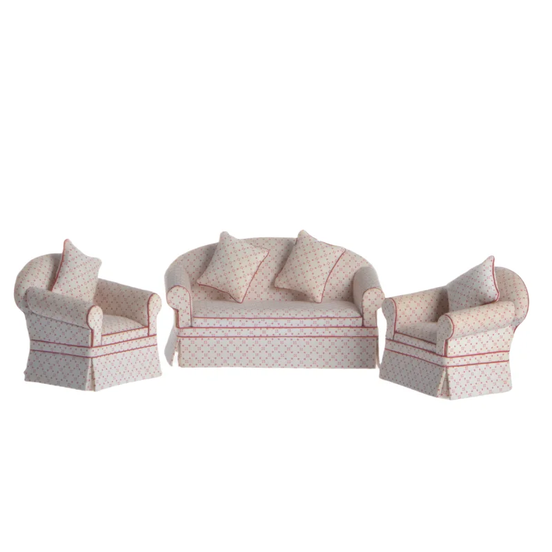 Dollhouse Furniture Wooden Mini Sofa Sets Single Double Sofa Couch with pillows Miniature Decorate 1:12 Scale