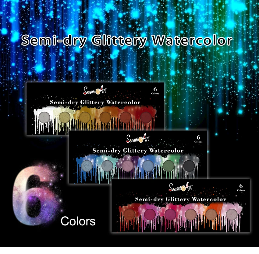 
2019 Amazon Hot Selling 6 Colors Metallic Neon Watercolor Paint Set 3 Kinds Of Color Set 